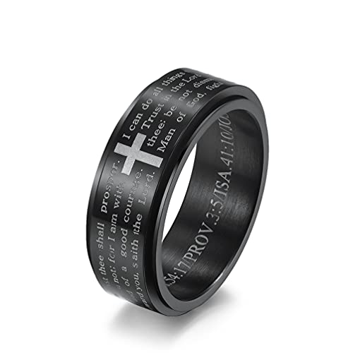 ALEXTINA Herren 8MM Edelstahl Bibel Vers Christian Kreuz Das Gebet des Herrn Ring Silber Größe 65 von ALEXTINA