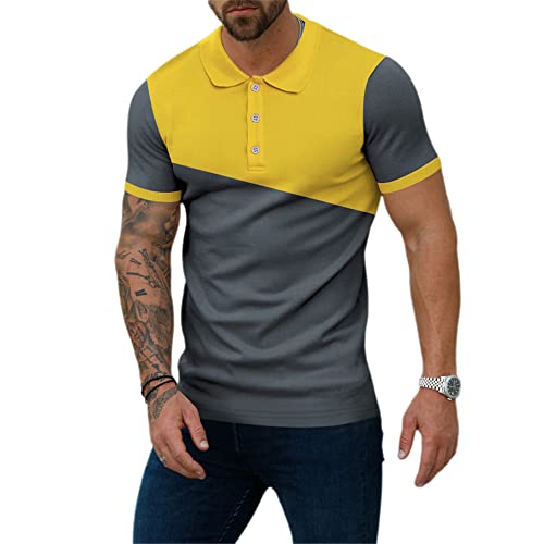 Poloshirt Herren Kurzarm Farbkontrast Schnelltrocknend Atmungsaktives Tennis Polo Shirt Sommer Poloshirts Männer Knopfleiste T-Shirts Casual Regular Fit Golf D-Yellow 4XL von ALEYHA