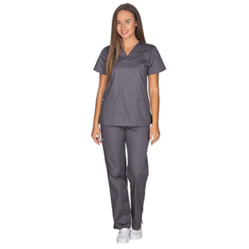 ALEZI Medizinische Arbeitskleidung & OP-Kleidung - Klinik Kasack Set für Frauen | Rundhalsausschnitt, Mid-Line Passform, Taschen | Waschbar und langlebig | Medizinische Uniform für Damen (Grau) von ALEZI