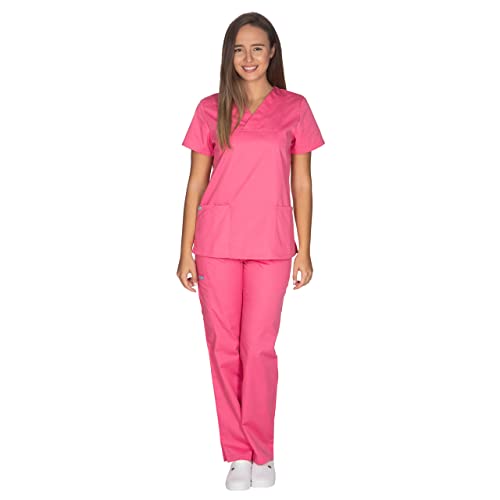 ALEZI Medizinische Arbeitskleidung & OP-Kleidung - Klinik Kasack Set für Frauen | Rundhalsausschnitt, Mid-Line Passform, Taschen | Waschbar und langlebig | Medizinische Uniform für Damen (Rosa) von ALEZI