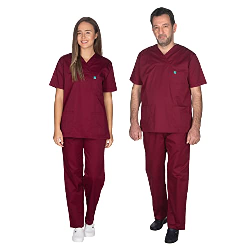 ALEZI Medizinische Arbeitskleidung & OP-Kleidung - Klinik Kasack Unisex | Rundhalsausschnitt, Taschen | Waschbar und langlebig | Medizinische uniform für Damen und Herren | XXS-8XL (Bordeaux) von ALEZI