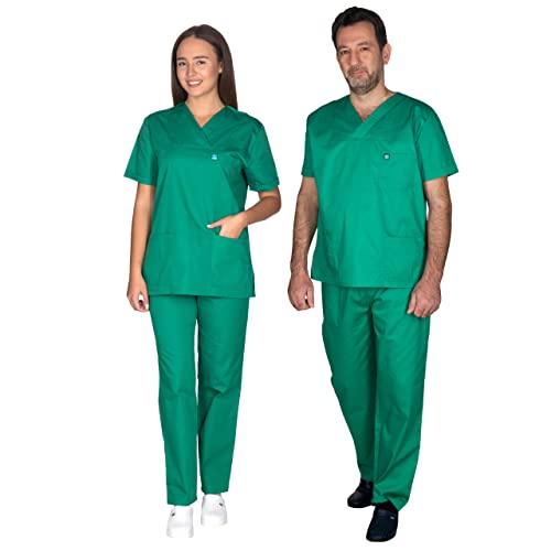 ALEZI Medizinische Arbeitskleidung & OP-Kleidung - Klinik Kasack Unisex | Rundhalsausschnitt, Taschen | Waschbar und langlebig | Medizinische uniform für Damen und Herren | XXS-8XL (Hellgrün) von ALEZI