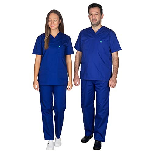 ALEZI Medizinische Arbeitskleidung & OP-Kleidung - Klinik Kasack Unisex | Rundhalsausschnitt, Taschen | Waschbar und langlebig | Medizinische uniform für Damen und Herren | XXS-8XL (Blau) von ALEZI