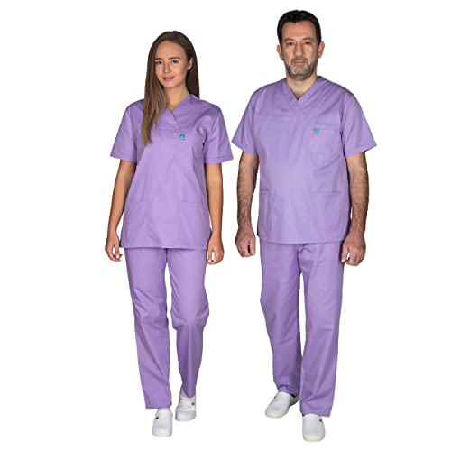 ALEZI Medizinische Arbeitskleidung & OP-Kleidung - Klinik Kasack Unisex | Rundhalsausschnitt, Taschen | Waschbar und langlebig | Medizinische uniform für Damen und Herren | XXS-8XL (Violet) von ALEZI