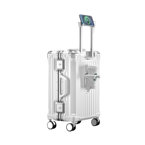 ALEjon Leichte Tragetasche mit Rollen und USB-Ladeanschluss, eleganter Passcode-Becherhalter-Trolley für Damen und Herren (weiß, 24 Zoll) von ALEjon