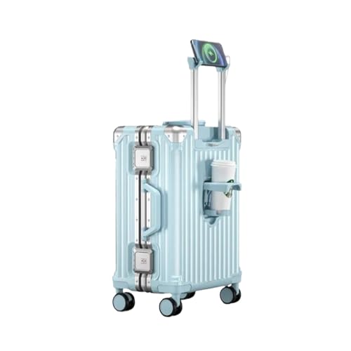 ALEjon Leichte Tragetasche mit Rollen und USB-Ladeanschluss, stilvoller Passcode-Becherhalter-Trolley für Damen und Herren (blau, 61 cm) von ALEjon