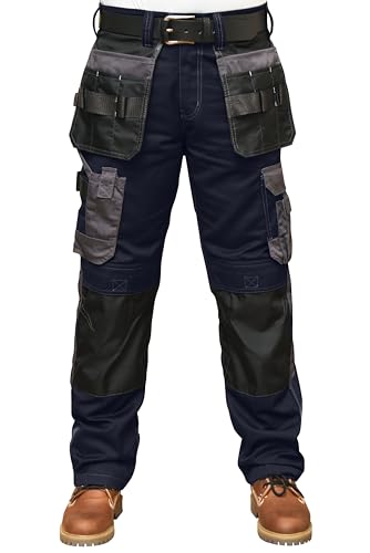 ALF.GERMANY Arbeitshose Herren Robuste Cargohose mit Cordura Holstertaschen, Kniepolstertaschen, Strapazierfähige Workwear (DE/NL/SE/PL, Bundweite & Schrittlänge, 32, 32, Navy) von ALF GERMANY