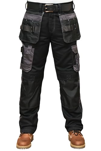 ALF.GERMANY Arbeitshose Herren Robuste Cargohose mit Cordura Holstertaschen, Kniepolstertaschen, Strapazierfähige Workwear (DE/NL/SE/PL, Bundweite & Schrittlänge, 32, 32, Schwarz) von ALF GERMANY