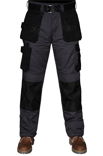 ALF.GERMANY Arbeitshose Herren Robuste Cargohose mit Cordura Holstertaschen, Kniepolstertaschen, Strapazierfähige Workwear (DE/NL/SE/PL, Bundweite & Schrittlänge, 34, 30, Grau) von ALF GERMANY