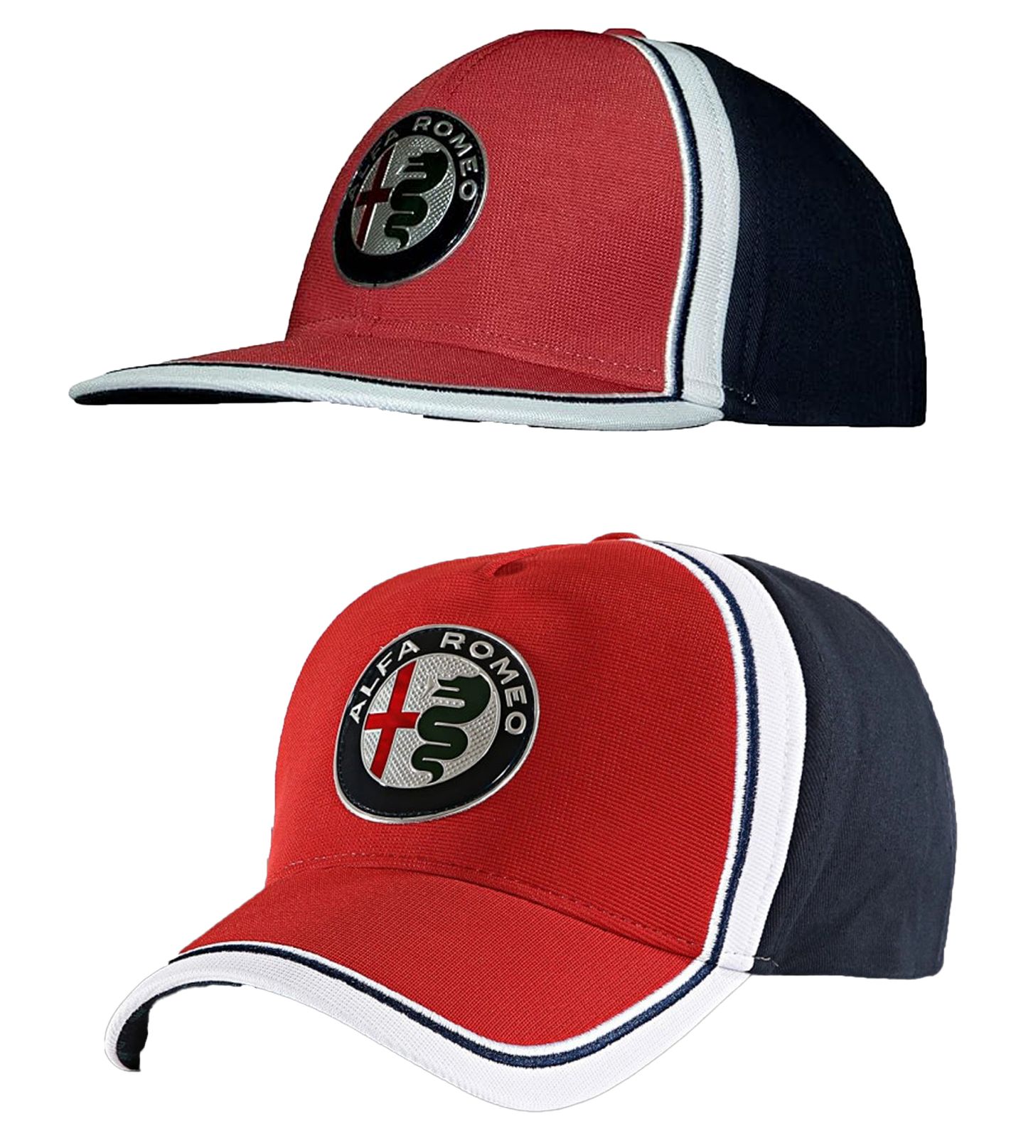 ALFA ROMEO Base-Cap für Damen oder Herren mit Logo-auf der Front Baumwoll-Cap AFRCP Dunkelblau/Rot/Weiß mit gradem oder gebogenem Schirm von ALFA ROMEO