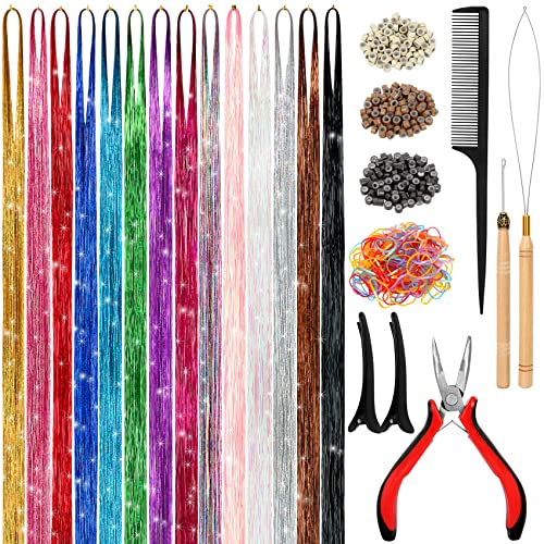 Haar-Lametta-Set (119 cm, 14 Farben, 3200 Strähnen), Lametta-Haarverlängerungen mit Werkzeug, hitzebeständiges Feenhaar-Lametta-Set für Frauen und Mädchen, Haarschmuck von ALFIE DARLING