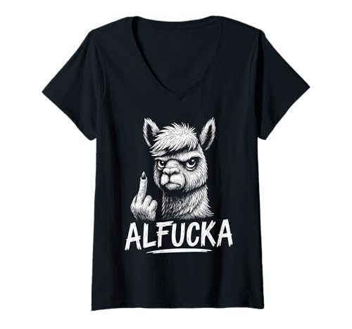 Damen ALFUCKA - Lama Mich Nicht voll. Alpaca Llama LAMA ALPAKA T-Shirt mit V-Ausschnitt von ALFUCKA - Fresse Ruhe Chillen Lustiges Alpaka Lama