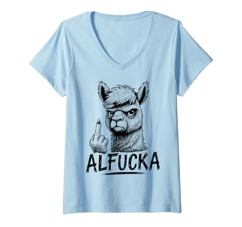 Damen ALFUCKA - Lama Mich Nicht voll. Alpaca Llama LAMA ALPAKA T-Shirt mit V-Ausschnitt von ALFUCKA - Fresse Ruhe Chillen Lustiges Alpaka Lama