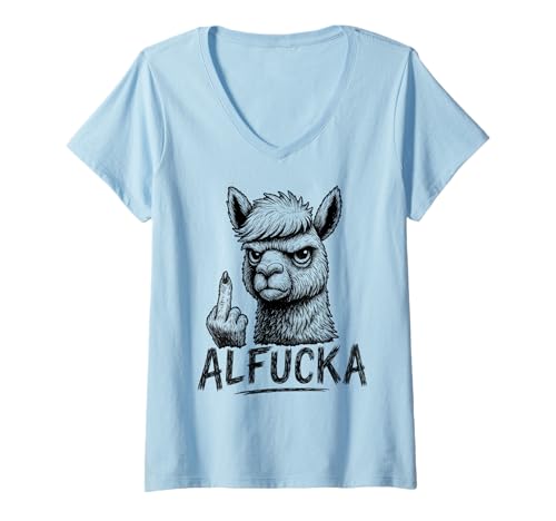 Damen ALFUCKA - Lama Mich Nicht voll. Alpaca Llama LAMA ALPAKA T-Shirt mit V-Ausschnitt von ALFUCKA - Fresse Ruhe Chillen Lustiges Alpaka