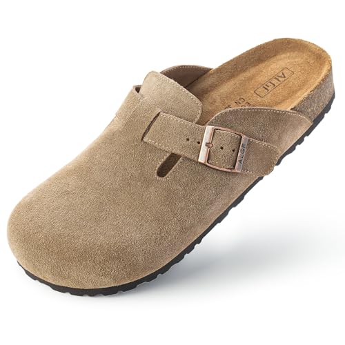 ALGF Damen-Clogs aus echtem Wildleder, Schlupfschnalle, Slides, Pantoletten & Clogs, Naturkautschuk, Kork-Fußbett, Sandalen, Kartoffelschuhe mit Fußgewölbeunterstützung, Taupe, 37 EU ALGF Damen-Clogs aus echtem Wildleder, Schlupfschnalle, Slides, Pantoletten & Clogs, Naturkautschuk, Kork-Fußbett, Sandalen, Kartoffelschuhe mit Fußgewölbeunterstützung, Taupe, 37 EU von ALGF