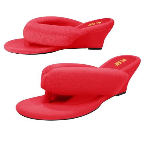 ALGF Keilsandalen für Damen, offener Zehenbereich, Keilabsatz, hoher Absatz, Rot/Ausflug, einfarbig (Getaway Solids), 39.5 EU von ALGF