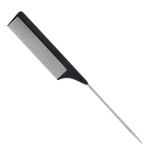 1 Pack Professional Barber Stainless Steel Rat Tail Comb for Parting Hair, Metal Pintail Hair Parting Comb with Parting Tip, Black Anti Static Fine Teeth Hair Comb Brush for men and Women von ALIABSION