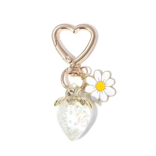 ALICEEDG Schlüsselanhänger Erdbeere, Taschenanhänger Bag Charms, Auto-Schlüsselanhänger Mit Blumenblatt, Erdbeere (Weiß) von ALICEEDG