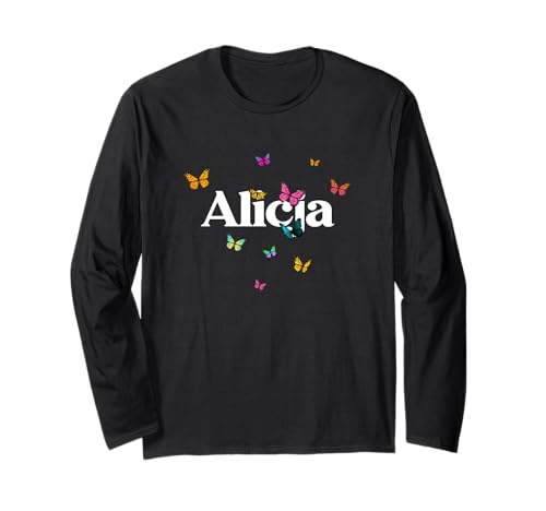 ALICJA - Schöner Mädchen Name mit bunten Schmetterlingen Langarmshirt von ALICJA Tochter Enkel Geburtstag Geschenkideen