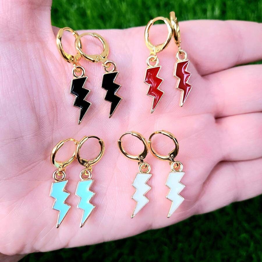 Coloful Blitz Bold Gold Ohrringe Spaß Bunte Schmuck Bunt Handmade Handgemachter von ALIENBRATZ