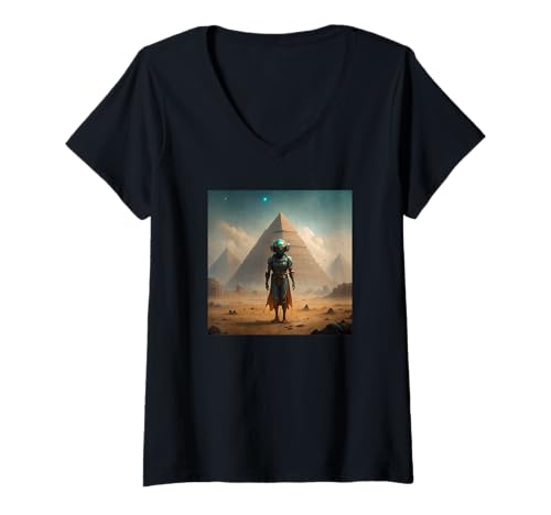 Damen UFO Alien Ancient Visitors Cosmic Lost Pyramids T-Shirt mit V-Ausschnitt von ALIENS UFO MERCH