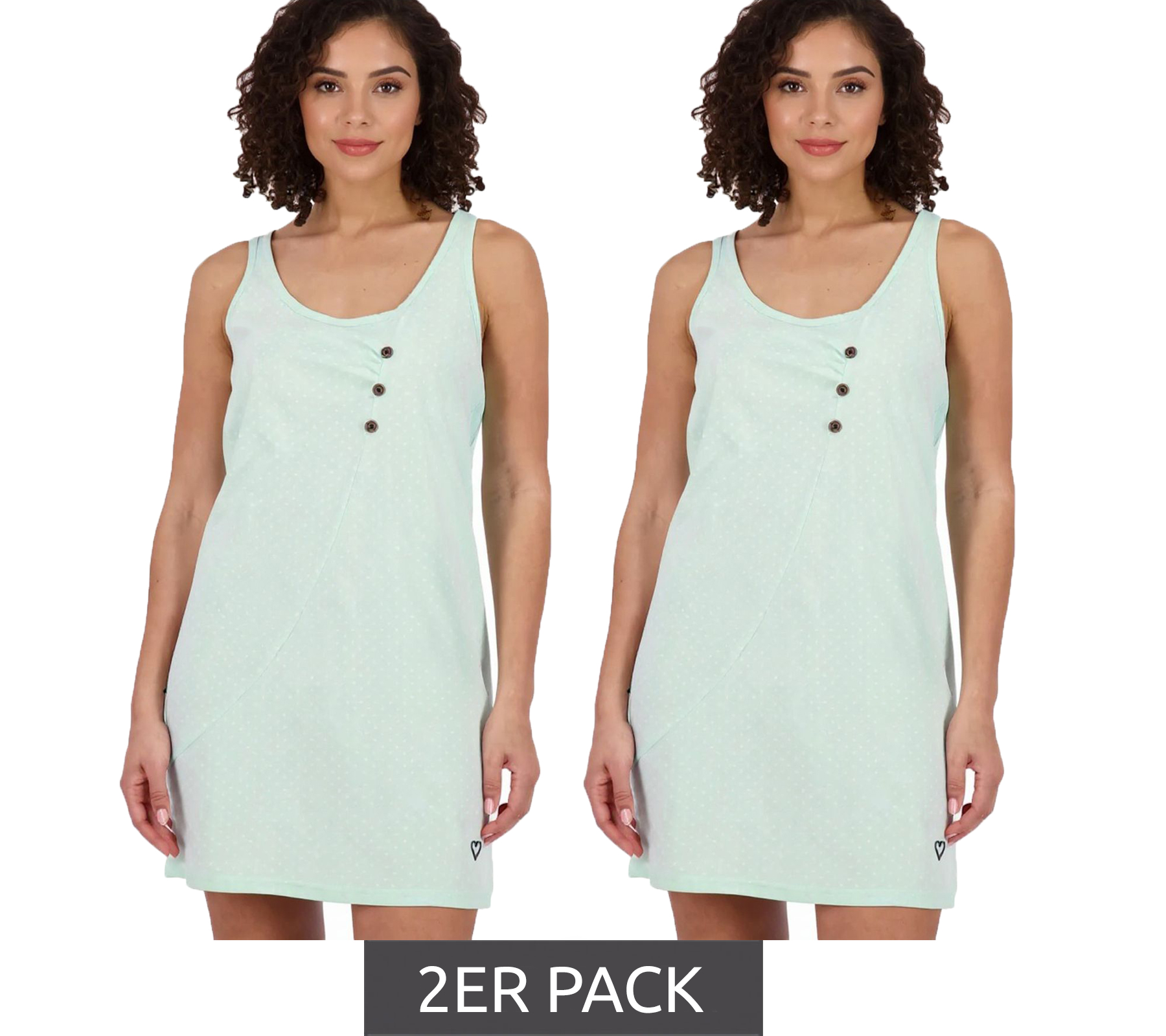 2er Sparpack ALIFE AND KICKIN CamyAK B Damen Mini-Kleid Baumwoll-Kleid mit Punkten Sommer-Kleid 54009000 Aqua-Blau von ALIFE AND KICKIN