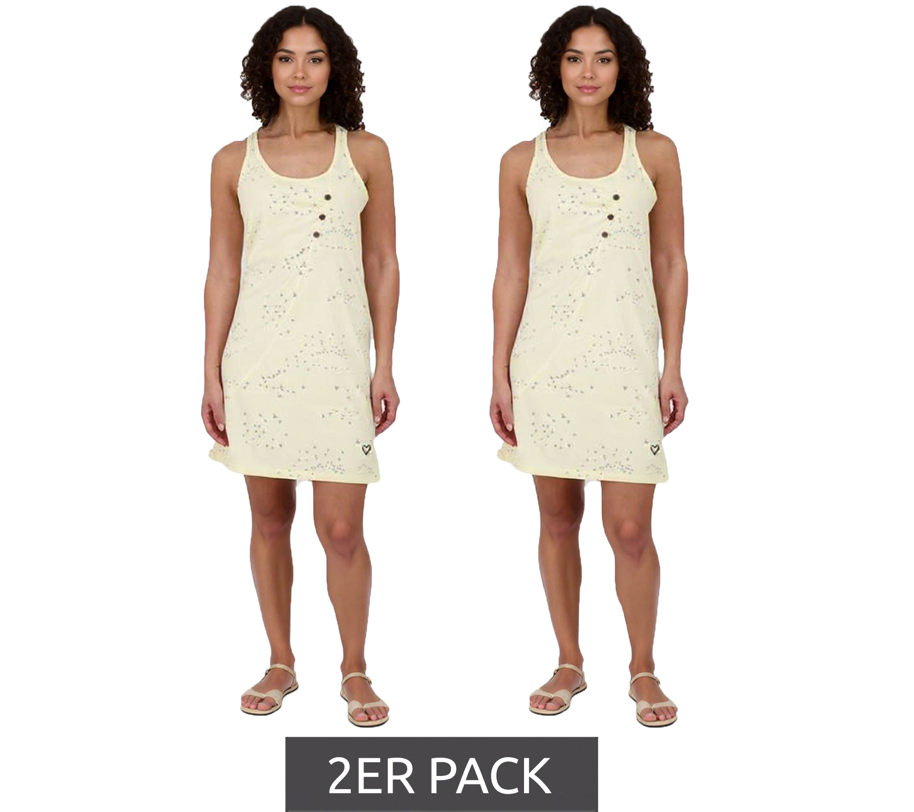2er Sparpack ALIFE AND KICKIN CamyAK B Damen Mini-Kleid Baumwoll-Kleid mit Vögeln Sommer-Kleid 97916922 Butter-Beige von ALIFE AND KICKIN