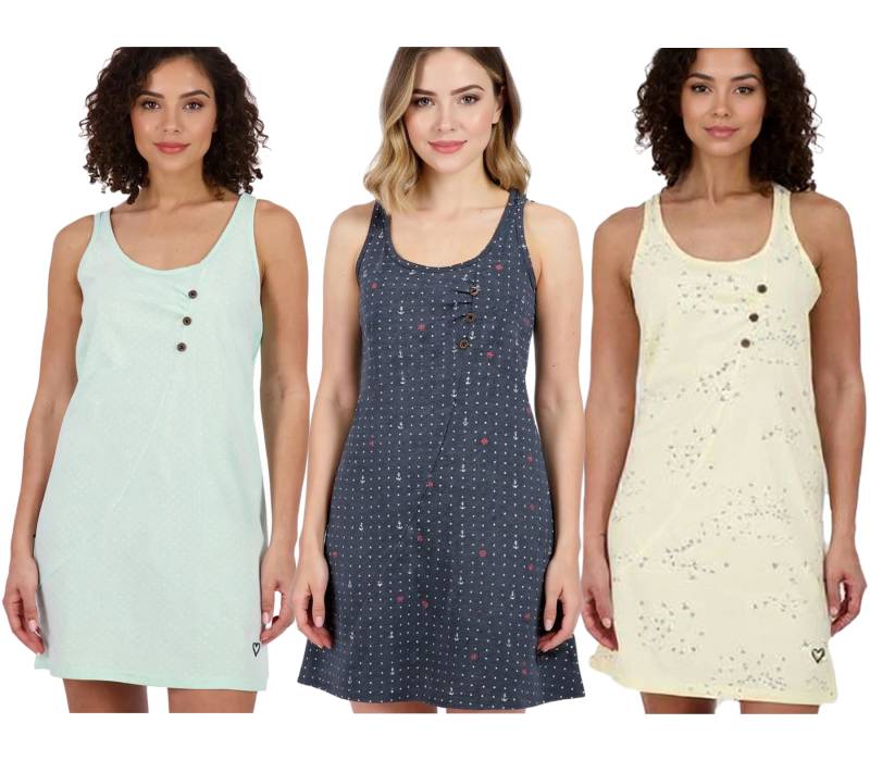 ALIFE AND KICKIN CamyAK B Damen Mini-Kleid Baumwoll-Kleid mit Punkten Sommer-Kleid in Aqua-Blau, Butter-Beige oder Marine-Navy von ALIFE AND KICKIN