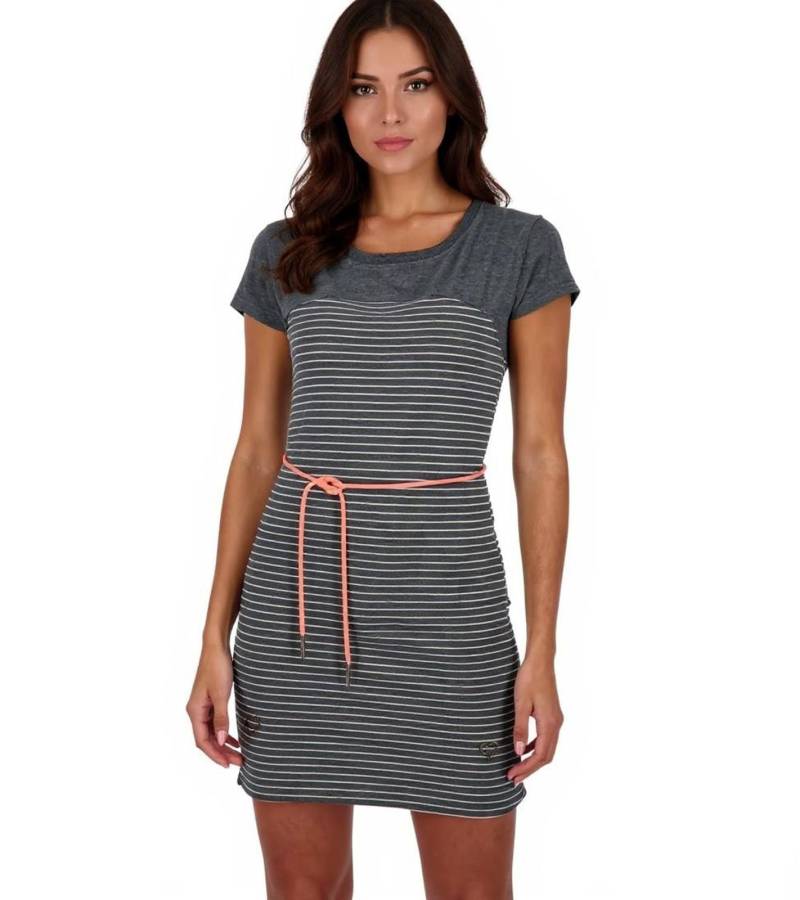 ALIFE AND KICKIN ClarissaAK B Damen Sommer-Kleid mit tonaler Taillenkordel Mini-Kleid Baumwoll-Kleid 58427169 Grau von ALIFE AND KICKIN