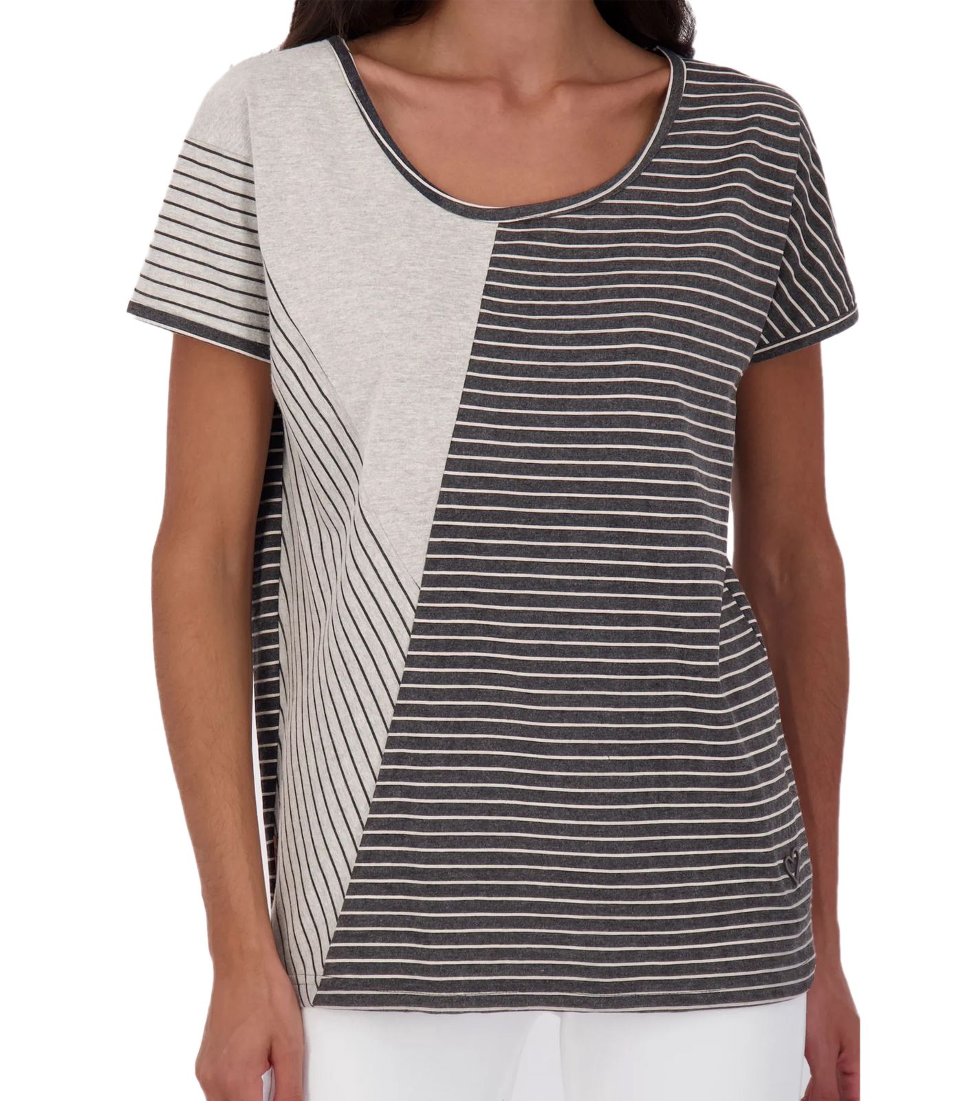 ALIFE AND KICKIN IlonaAK Z Damen T-Shirt gestreiftes Baumwoll-Shirt Sommer-Shirt 66217902 Grau von ALIFE AND KICKIN