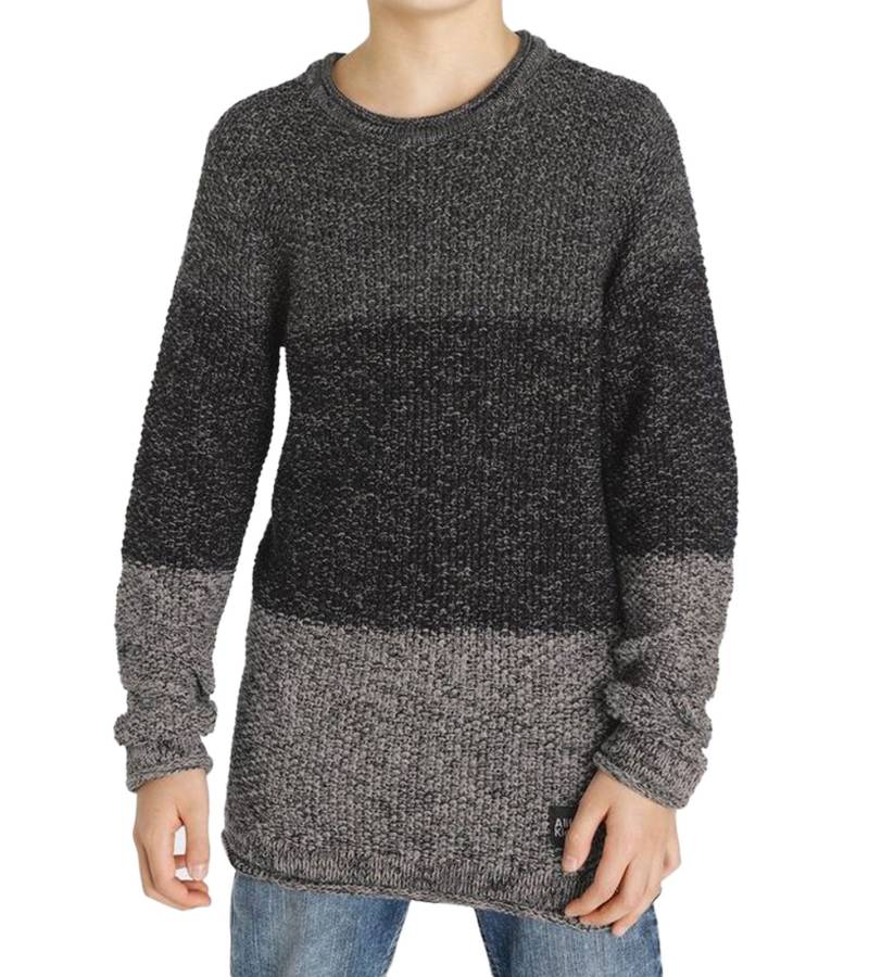 ALIFE AND KICKIN Pullover weicher Kinder Strick-Pulli in Blockstreifenoptik Alltags-Pullover 35063411 Grau von ALIFE AND KICKIN