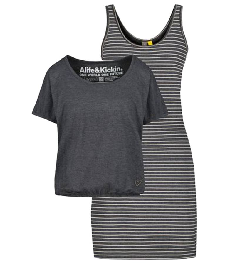 ALIFE AND KICKIN Sunny Damen Set Shirt und Mini-Kleid gestreiftes Jersey-Kleid 65096421 Grau/Weiß von ALIFE AND KICKIN