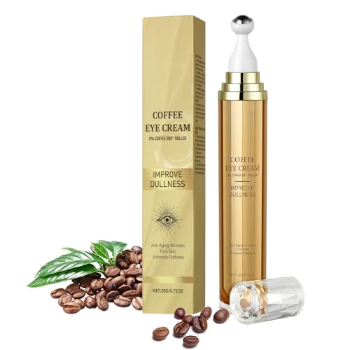 ALIIP Koffein Augenserum, Augencreme Anti-Aging mit 360° Massageball, Hyaluronsäure Augencreme Feuchtigkeitsspendende Augenpflege für Frauen und Männer, 20g von ALIIP