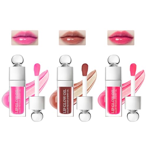 ALIIP Lipgloss, 3Pcs Plumping Gloss Feuchtigkeitsspendender Lip Oil, Lip Gloss mit 3D-Effekt, Lip Tint Lippenpflege für Voller Wirkende Lippen(007,012,015) von ALIIP