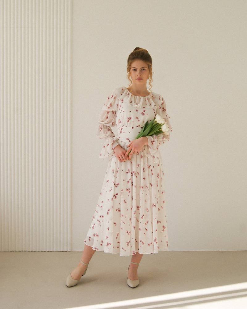 Chiffonkleid, Frühlingskleid, Geblümtes Hochzeitskleid, Cocktailkleid, Kleid Für Die Brautmutter, Midikleid Damen, Feenkleid, Korsettkleid von ALIKATRIdress