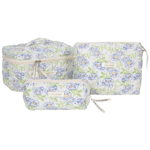 3-teilige Make-up-Tasche mit Reißverschluss, gesteppter Make-up-Organizer, Aufbewahrungstasche, niedlicher Kosmetik-Organizer, großes Fassungsvermögen for Frauen und Mädchen von ALINUOYQ