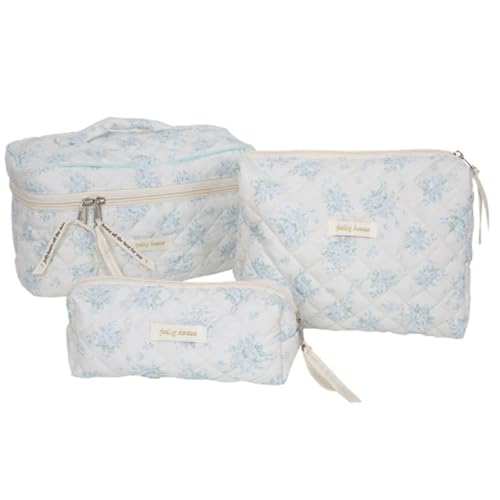 3-teilige Reise-Make-up-Tasche mit Reißverschluss, gesteppter Make-up-Organizer, Aufbewahrungstasche, großes Fassungsvermögen, Kosmetik-Organizer-Etui for Frauen und Mädchen von ALINUOYQ