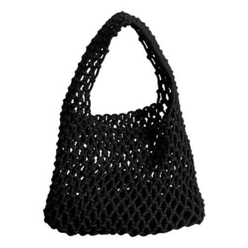 ALINUOYQ Baumwollseilfischereinetz Eimerbeutel for Frauen Mädchen Oberste Grifftasche (schwarz) von ALINUOYQ