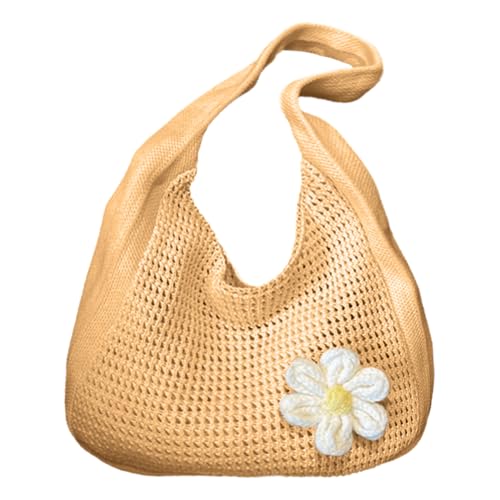 ALINUOYQ Blumenhäkeln Umhängetasche Casual Hollow -out -Stricktasche for Mädchen Frauen (Khaki) von ALINUOYQ