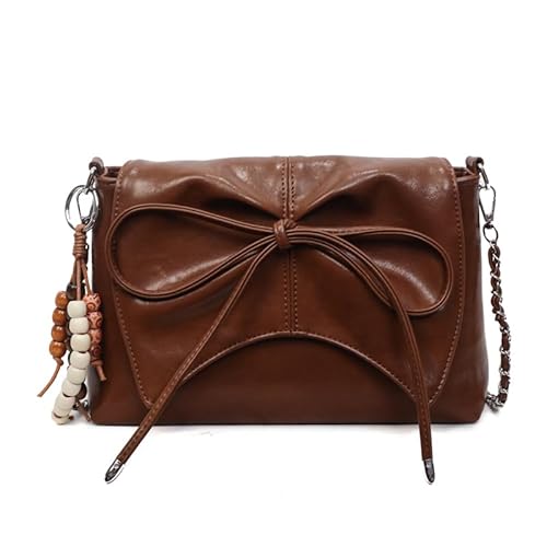 ALINUOYQ Bogenknotenumhängetasche PU Handtasche Mode Clutch for Frauen Mädchen Damen (braun) von ALINUOYQ