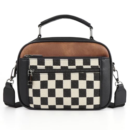 ALINUOYQ Crossbody-Tasche for Frauen, karierte Umhängetasche aus PU-Leder mit mehreren Fächern und Reißverschluss for Arbeit & Reisen von ALINUOYQ