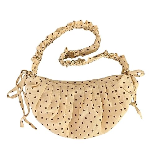 ALINUOYQ Damen Retro Umhängetasche Halbmond Tasche mit Tupfen und Falten Design, Vintage Kleine Schultertasche von ALINUOYQ