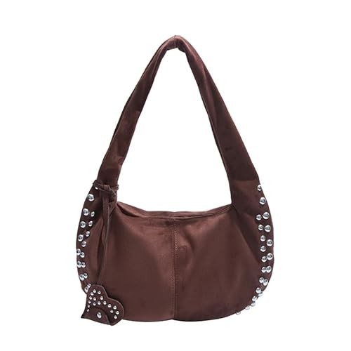 ALINUOYQ Deerskin -Samtstätte Nietertasche Frosted Achselhaut täglich (Kaffee von ALINUOYQ