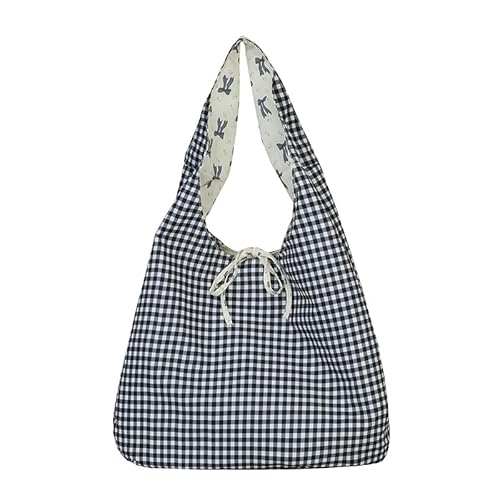 ALINUOYQ Einfache karierte Bogenmuster Umhängetasche Casual Shopper Einkaufstasche for Frauen (schwarz) von ALINUOYQ