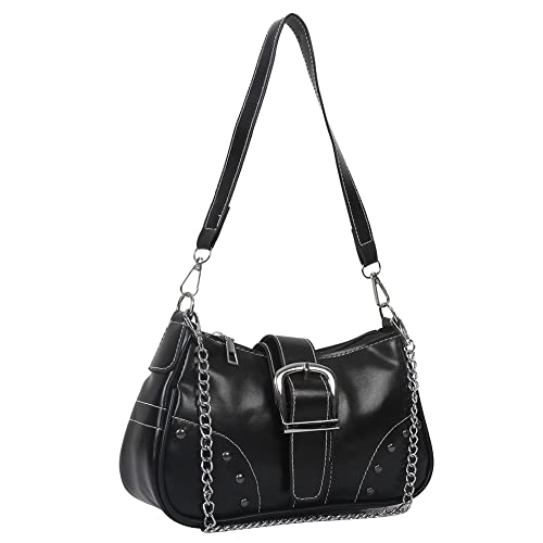 ALINUOYQ Einfarbig for Damen und Mädchen, hochwertige große Tasche, Umhängetasche, modischer cooler Stil, Unterarmtasche mit Kettenverzierung von ALINUOYQ