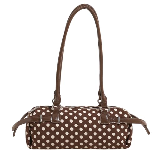 ALINUOYQ Frauen Leinwand Polka Dot Handtasche Stylish Achselbeutel Freizeit -Umhängetasche (Kaffee) von ALINUOYQ