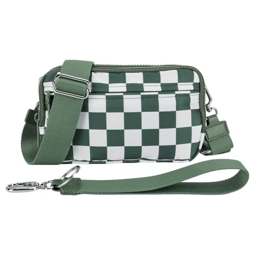 ALINUOYQ Frauen Nylon Chest Bag Cheperboard Taillenbeutel wasserdichtes Crossbody -Bag (grün) von ALINUOYQ