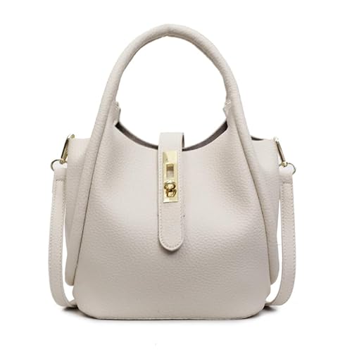 ALINUOYQ Frauen Trendy Eimer Umhängetasche PU Leder Crossbody Tasche Freizeit Handtasche (weiß) von ALINUOYQ