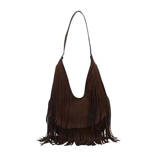ALINUOYQ Frauen Trendy Quasten Umhängetasche PU Leder Vesatile Reisehandtasche (Kaffee) von ALINUOYQ