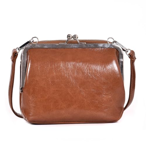 ALINUOYQ Frauen Vintage Clip-Tasche PU Leder Schlinge Doppelschicht-Umhängetasche (braun) von ALINUOYQ